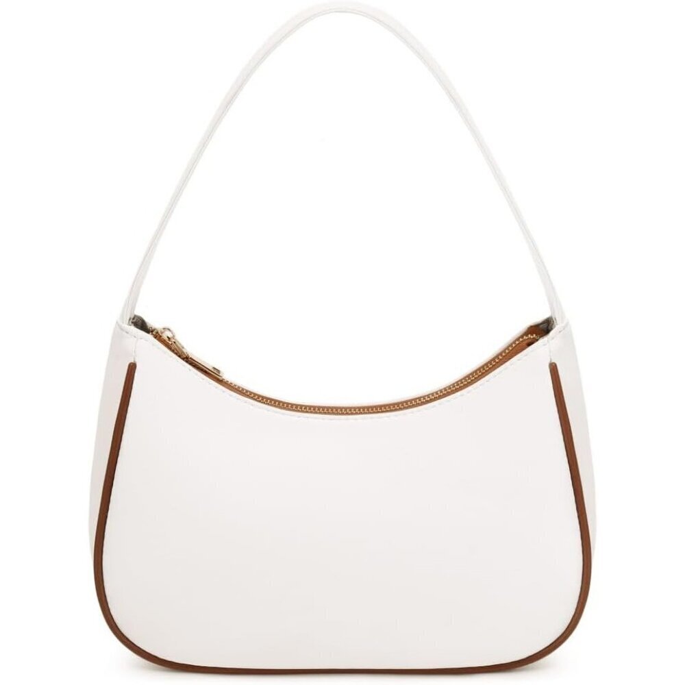 Women’s White Brown Cute Hobo Tote Handbag Mini Clutch Purse with Zipper Closure
